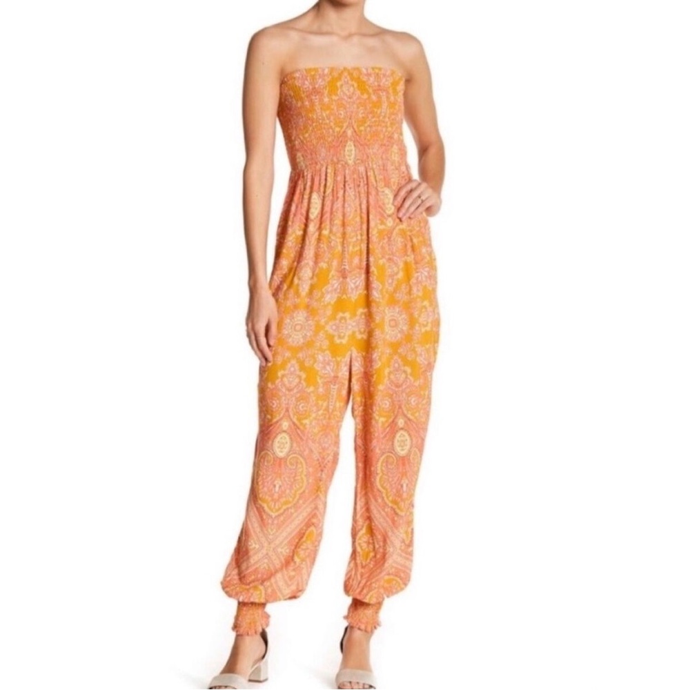 Free People Strapless Orange Jumpsuit
